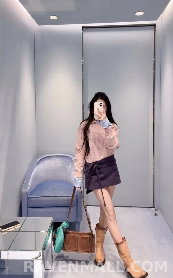 미우미우 미우미우 보우 데님 랩 스커트 상세 이미지
