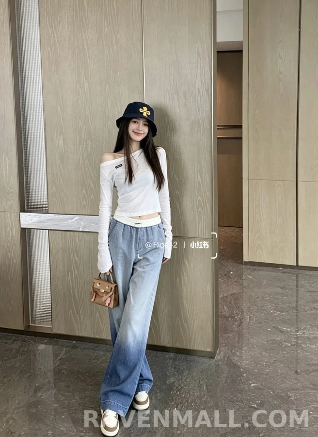 미우미우 미우미우 투톤 와이드 데님 팬츠 상세 이미지