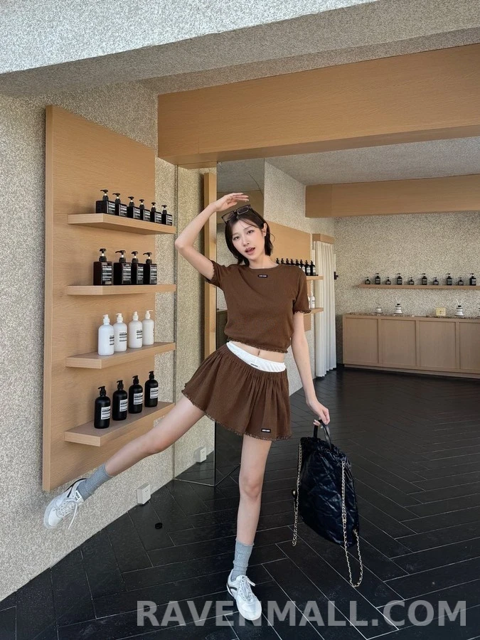 미우미우 미우미우 로고 레이스 플레어 스커트 상세 이미지