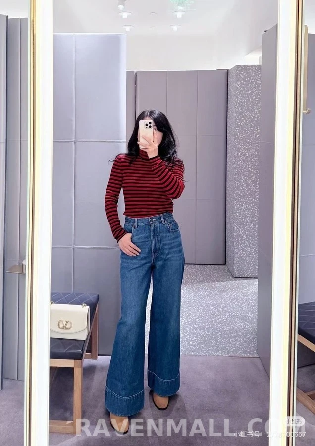 발렌티노 발렌티노 V 로고 와이드 크롭 데님 팬츠 상세 이미지