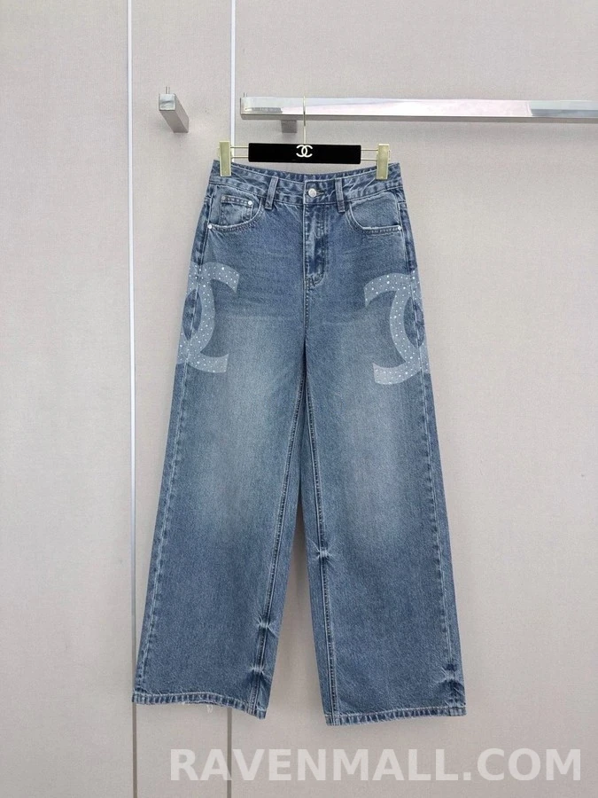 샤넬 샤넬 라인스톤 더블C 데님 팬츠 상세 이미지