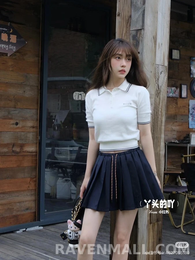 미우미우 미우미우 드로스트링 플리츠 스커트 상세 이미지