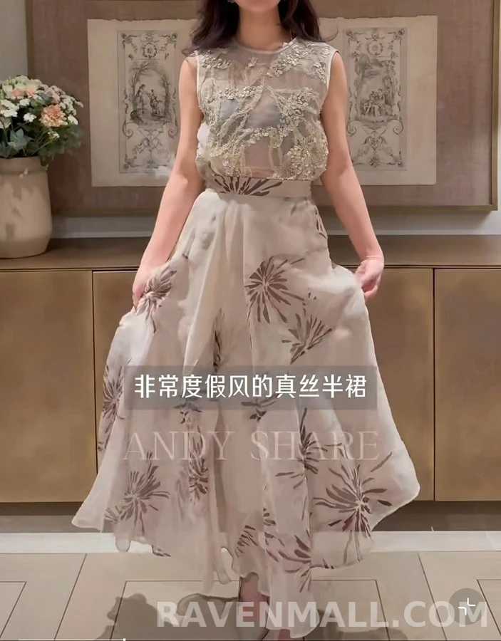브루넬로 쿠치넬리 브루넬로 쿠치넬리 달리아 플라워 불규칙 헴라인 스커트 상세 이미지