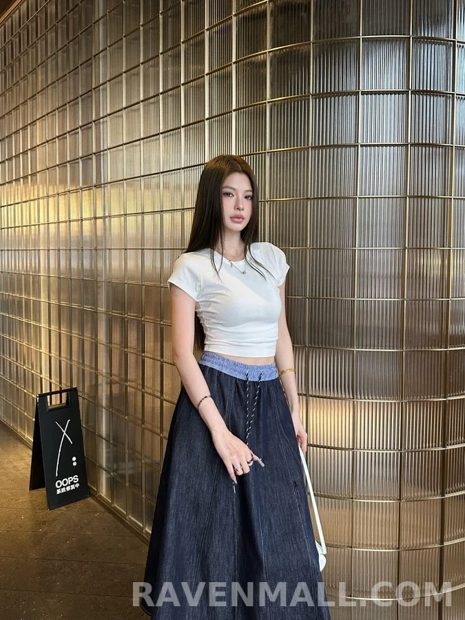 미우미우 미우미우 엘라스틱 허리 데님 스커트 상세 이미지
