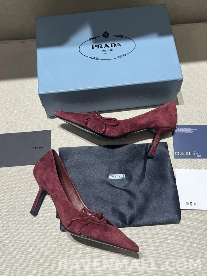 프라다 프라다 스웨이드 뾰족코 보우 힐 상세 이미지
