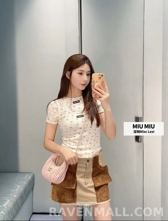 미우미우 미우미우 패치워크 스웨이드 미니 스커트 상세 이미지