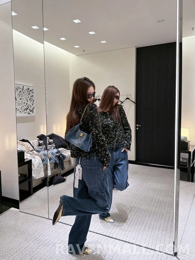 샤넬 샤넬 브레이드 디테일 와이드 데님 팬츠 상세 이미지