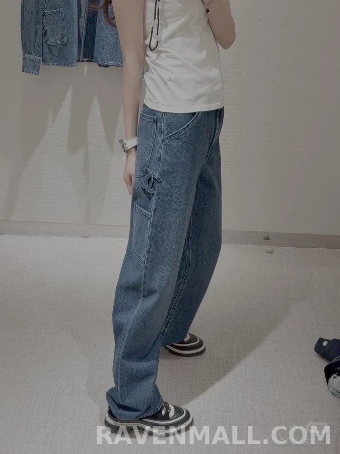 샤넬 샤넬 브레이드 디테일 와이드 데님 팬츠 상세 이미지