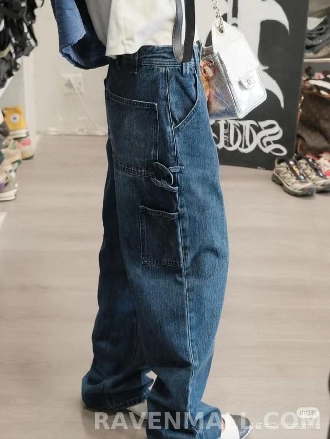 샤넬 샤넬 브레이드 디테일 와이드 데님 팬츠 상세 이미지