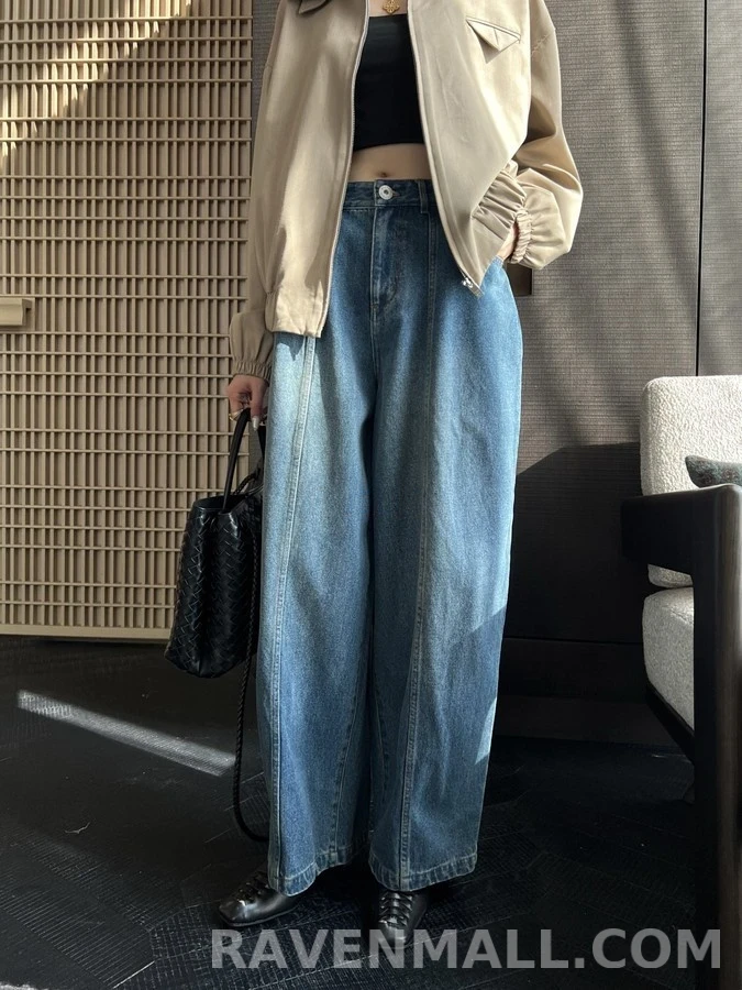 보테가베네타 보테가 베네타 인타르시아 라벨 와이드 데님 팬츠 상세 이미지