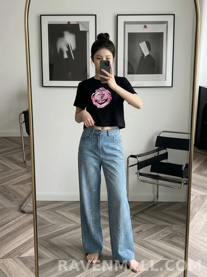 샤넬 샤넬 핫픽스 스트레이트 와이드 데님 팬츠 상세 이미지