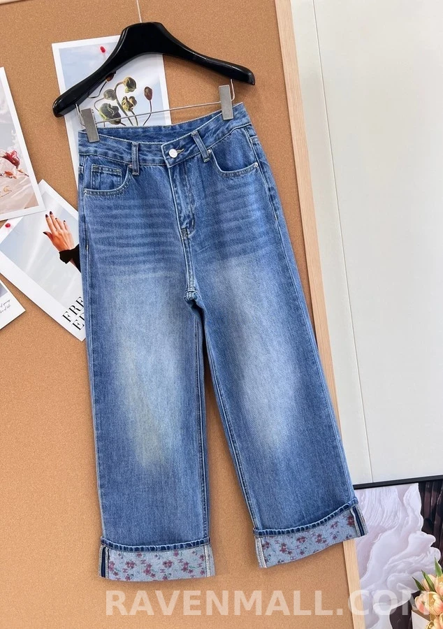 샤넬 샤넬 플라워 프린트 롤업 데님 팬츠 상세 이미지