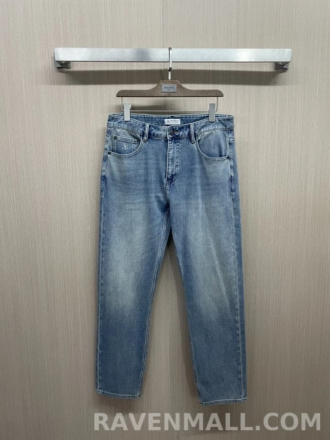 브루넬로 쿠치넬리 브루넬로 쿠치넬리 워싱 슬림 스트레이트 데님 팬츠 상세 이미지