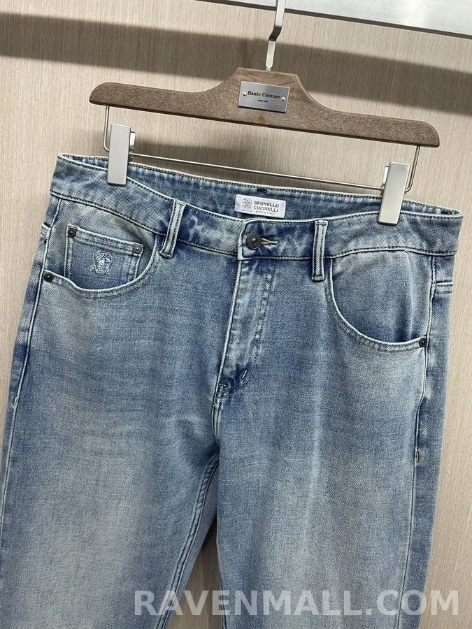 브루넬로 쿠치넬리 브루넬로 쿠치넬리 워싱 슬림 스트레이트 데님 팬츠 상세 이미지