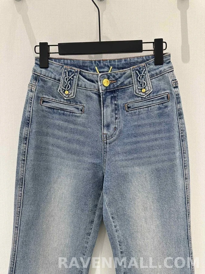생로랑 세인트로랑 YSL 엠보 그라데이션 마이크로 부츠컷 데님 팬츠 상세 이미지