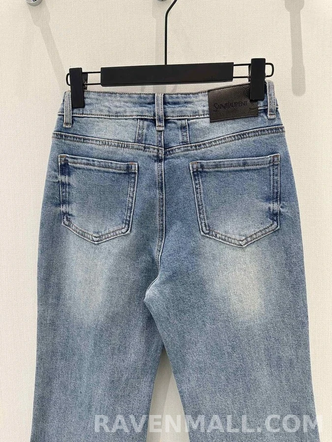 생로랑 세인트로랑 YSL 엠보 그라데이션 마이크로 부츠컷 데님 팬츠 상세 이미지