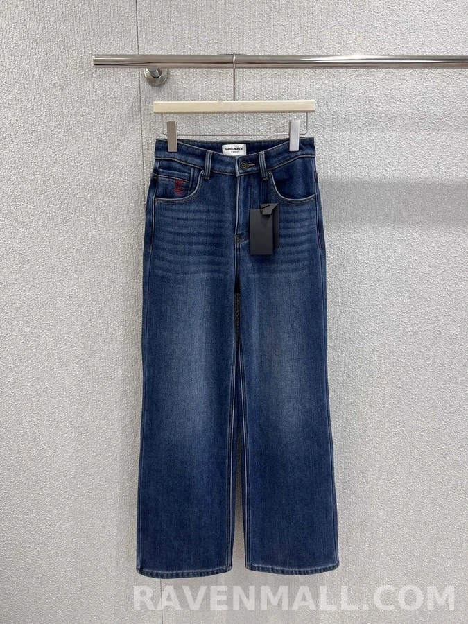 생로랑 생로랑 자수 안감 가죽 데님 상세 이미지