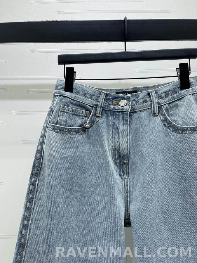 샤넬 샤넬 스카이블루 링 버클 데님 팬츠 상세 이미지