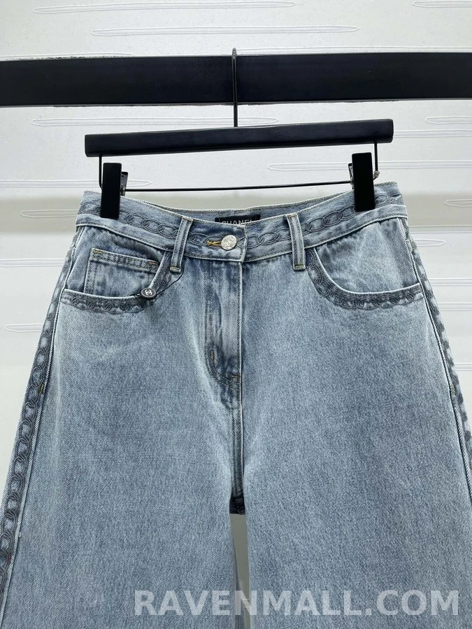샤넬 샤넬 스카이블루 링 버클 데님 팬츠 상세 이미지