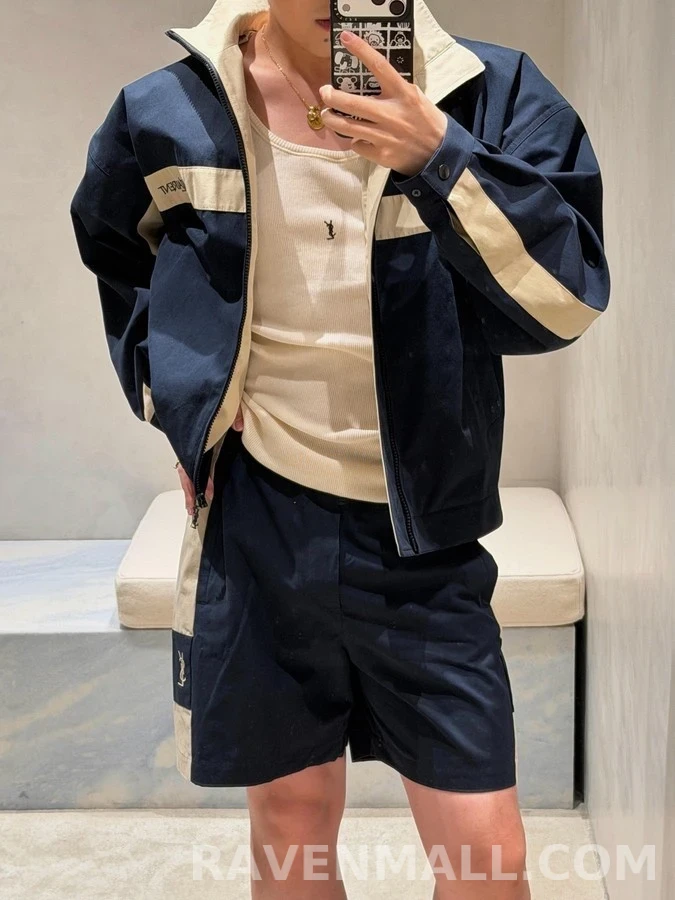 생로랑 세인트로랑 배색 스트라이프 코튼 캔버스 자켓 상세 이미지