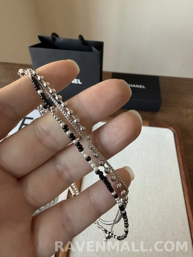 샤넬 샤넬 흑백 비즈 레이어드 목걸이 상세 이미지