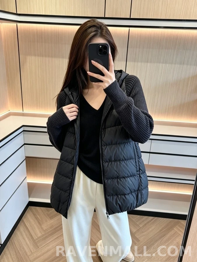브루넬로 쿠치넬리 브루넬로 쿠치넬리 패딩 하이브리드 니트 후드 상세 이미지