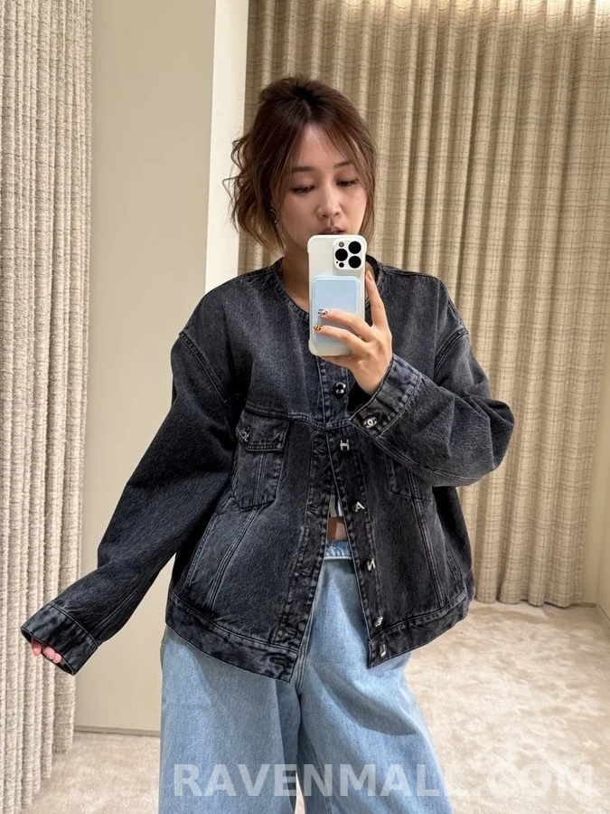 샤넬 샤넬 워싱 라운드넥 데님 자켓 상세 이미지
