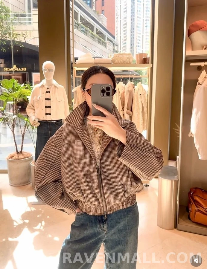 브루넬로 쿠치넬리 브루넬로 쿠치넬리 하운드투스 스탠드넥 자켓 상세 이미지