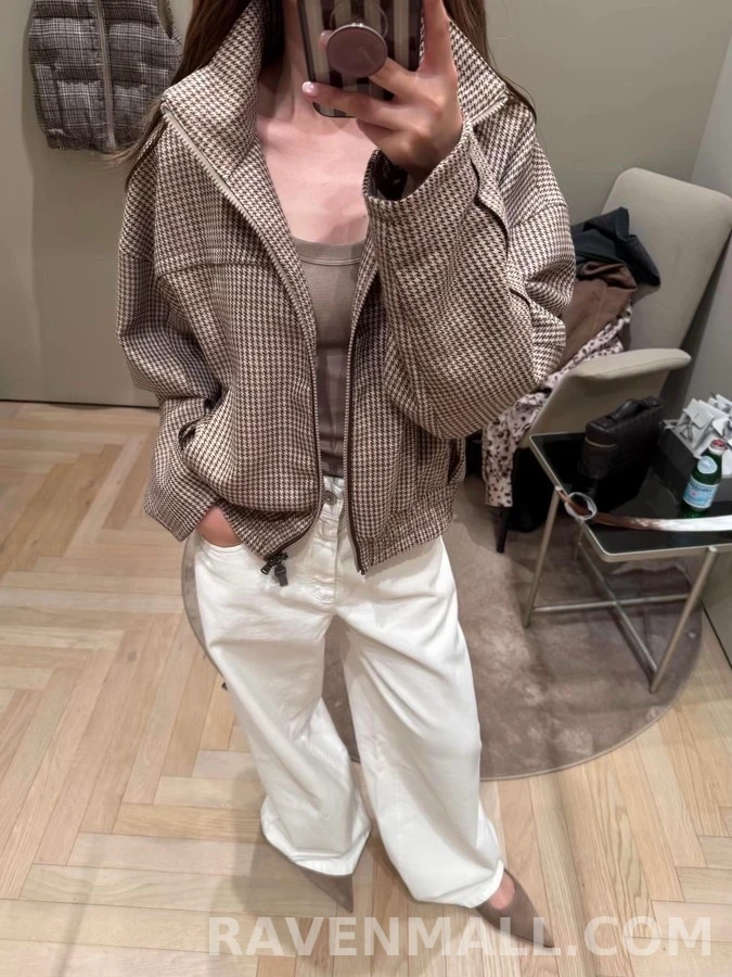 브루넬로 쿠치넬리 브루넬로 쿠치넬리 하운드투스 스탠드넥 자켓 상세 이미지