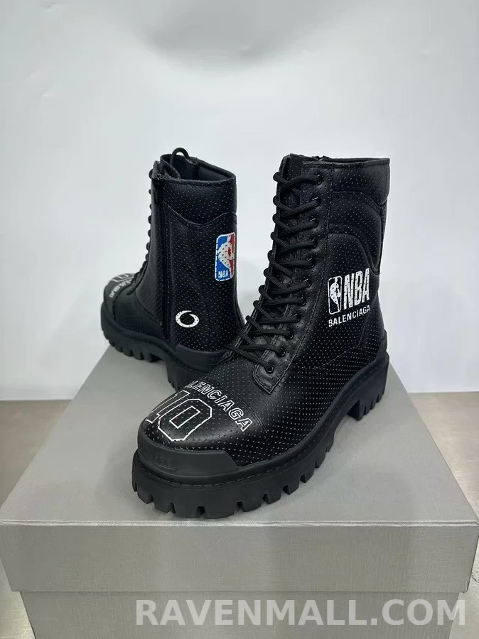 발렌시아가 발렌시아가 NBA 협업 남성 빈티지 블랙 소가죽 펀칭 부츠 상세 이미지