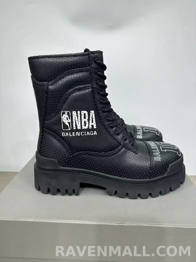 발렌시아가 발렌시아가 NBA 협업 남성 빈티지 블랙 소가죽 펀칭 부츠 상세 이미지