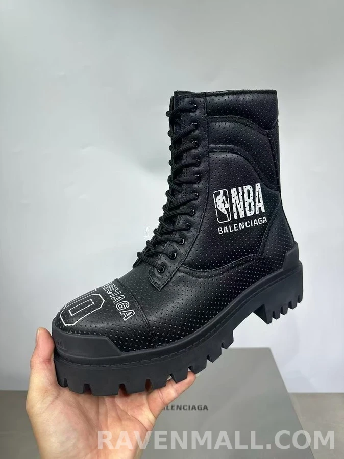 발렌시아가 발렌시아가 NBA 협업 남성 빈티지 블랙 소가죽 펀칭 부츠 상세 이미지