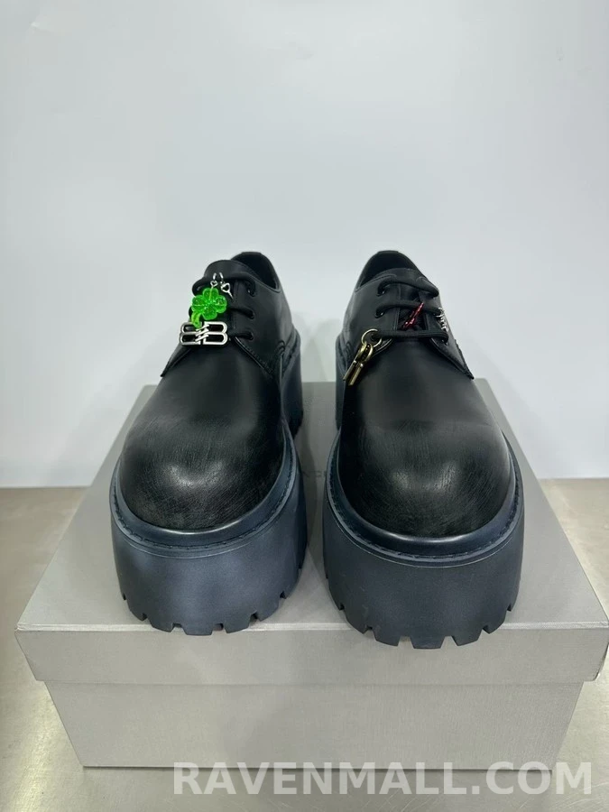 발렌시아가 발렌시아가 블랙 워싱 소가죽 8cm 굽 더비 슈즈 상세 이미지