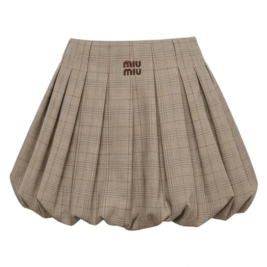 미우미우 미우미우 체크 플리츠 버블 미니 스커트 상세 이미지
