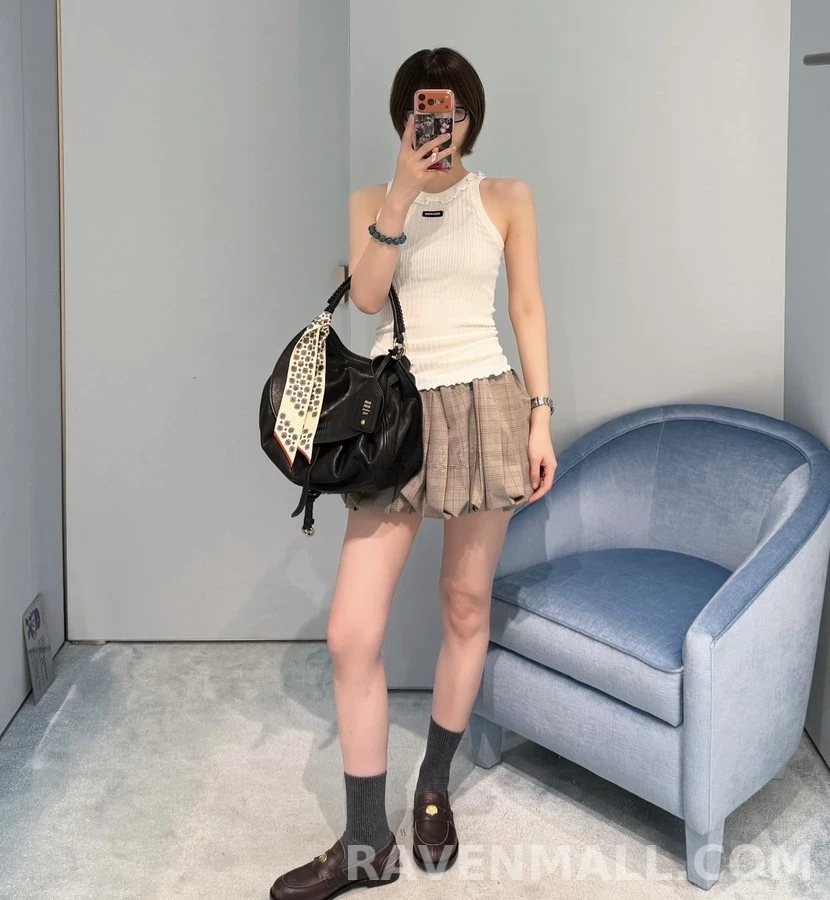 미우미우 미우미우 체크 플리츠 버블 미니 스커트 상세 이미지