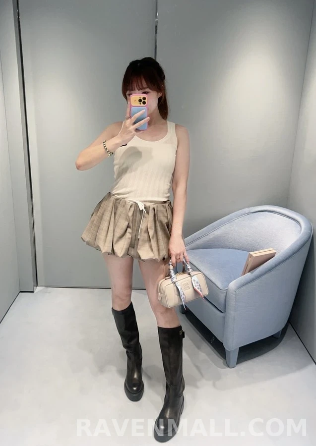 미우미우 미우미우 체크 플리츠 버블 미니 스커트 상세 이미지