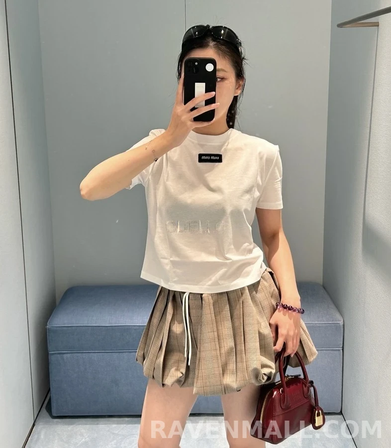 미우미우 미우미우 체크 플리츠 버블 미니 스커트 상세 이미지