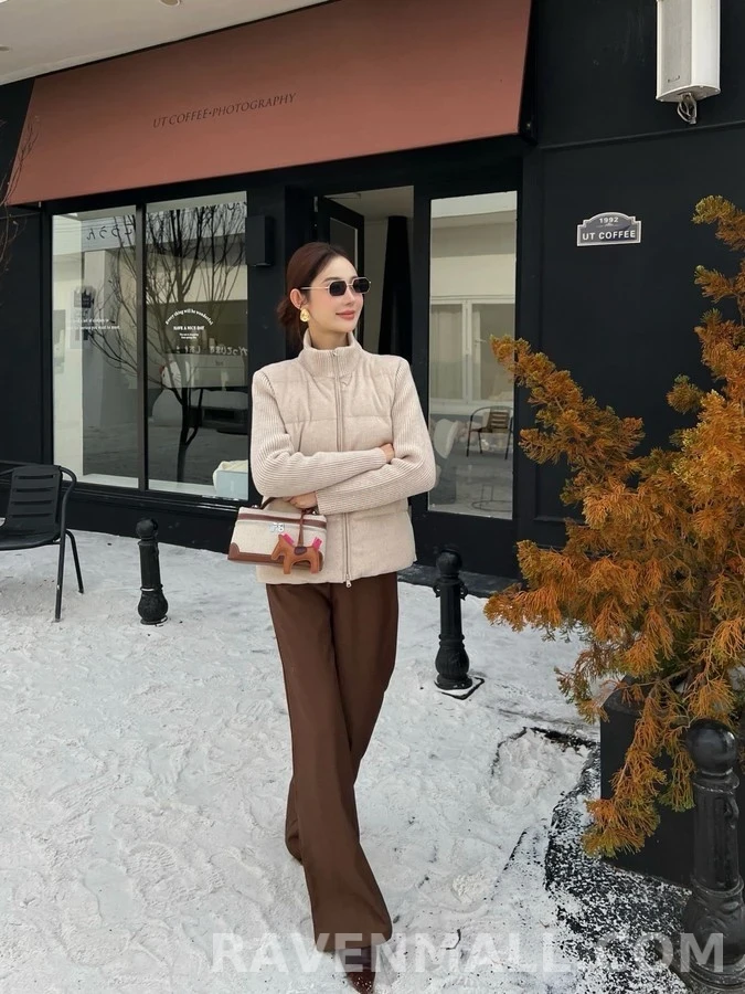 브루넬로 쿠치넬리 브루넬로 쿠치넬리 울 배색 스탠드넥 숏 패딩 상세 이미지