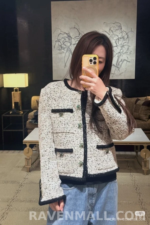 샤넬 샤넬 트위드 배색 라운드넥 자켓 상세 이미지