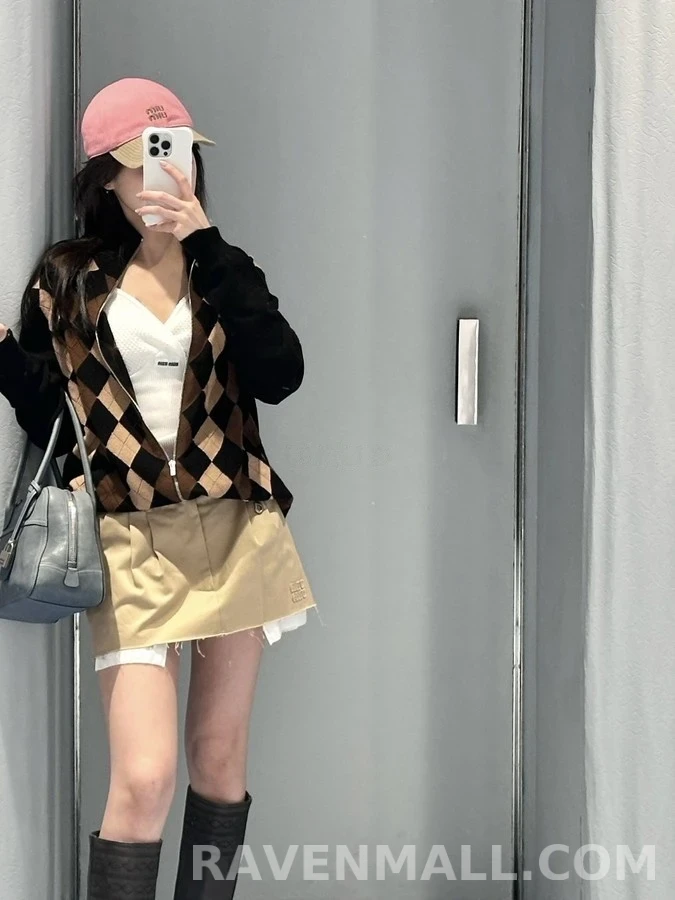 미우미우 미우미우 아가일 패턴 더블 집업 자켓 상세 이미지