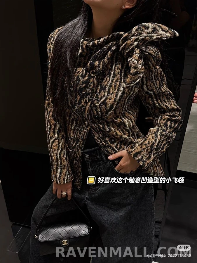 샤넬 샤넬 호피 무늬 보우칼라 트위드 자켓 상세 이미지