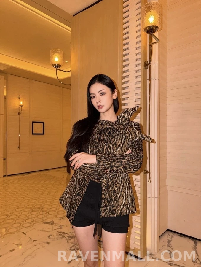 샤넬 샤넬 호피 무늬 보우칼라 트위드 자켓 상세 이미지