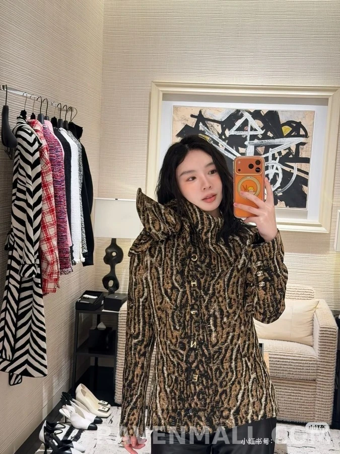 샤넬 샤넬 호피 무늬 보우칼라 트위드 자켓 상세 이미지