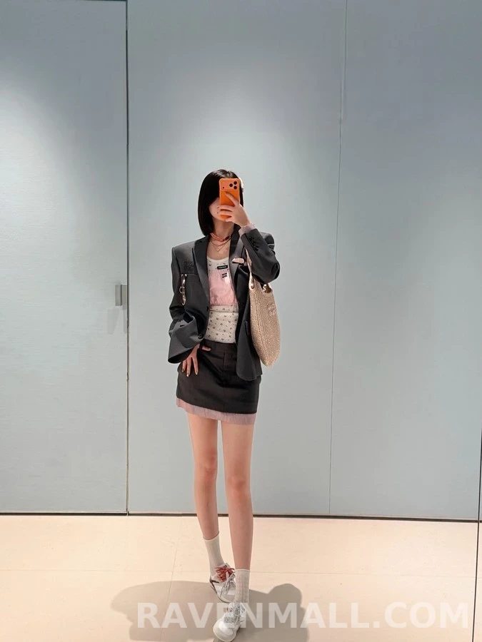 미우미우 미우미우 로고 탈부착 커프스 울 자켓 상세 이미지