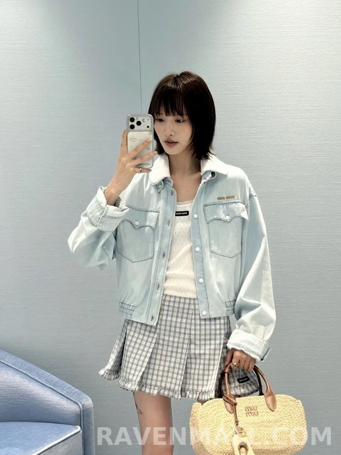미우미우 미우미우 레이스 카라 데님 자켓 상세 이미지
