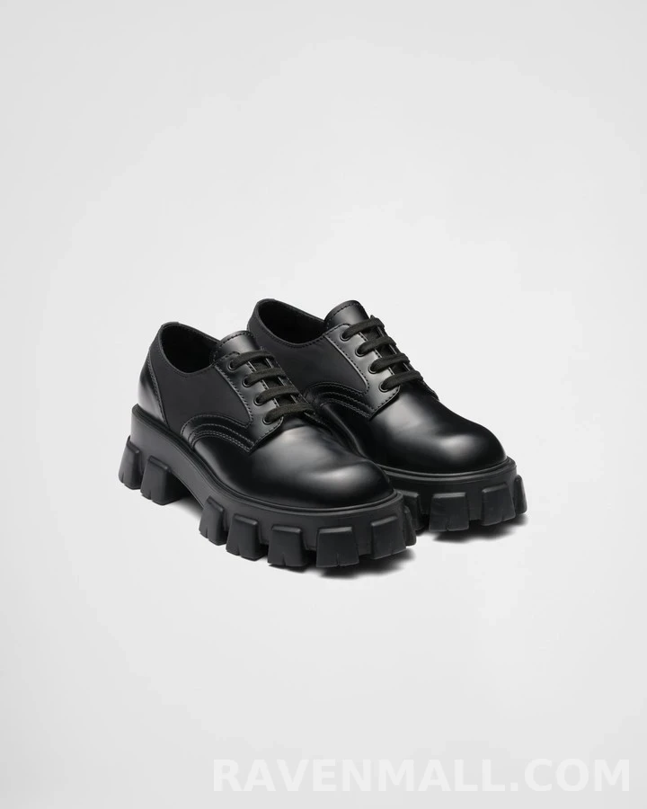 프라다 프라다 모놀리스 브러시드 로이스 가죽 레이스업 슈즈 상세 이미지