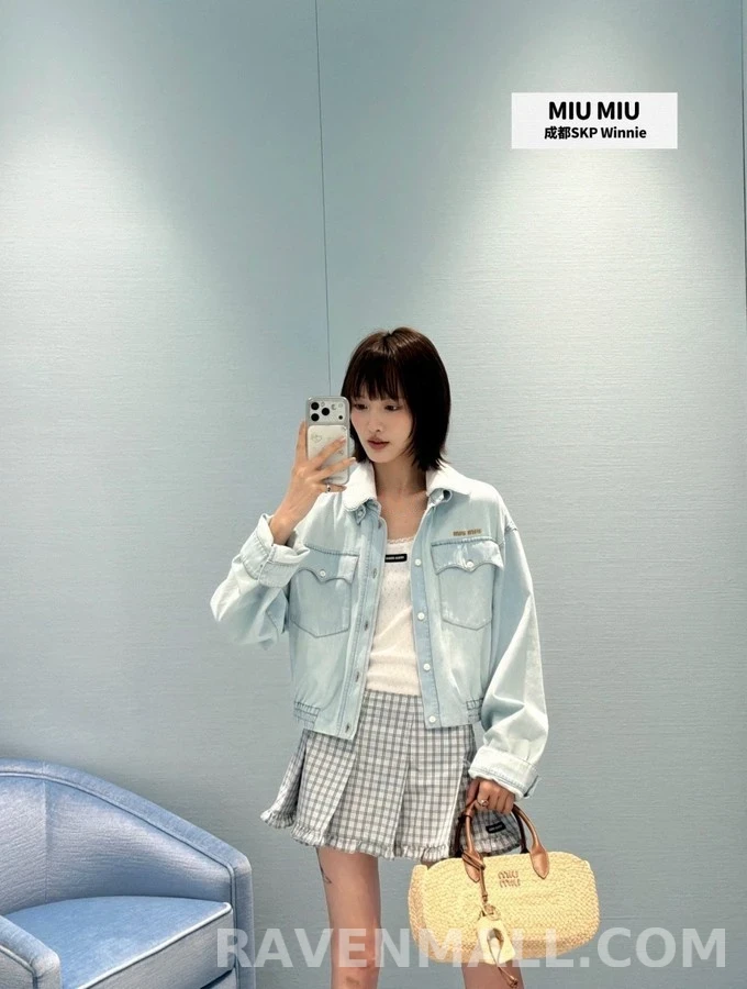 미우미우 미우미우 탈착식 레이스 칼라 데님 자켓 상세 이미지