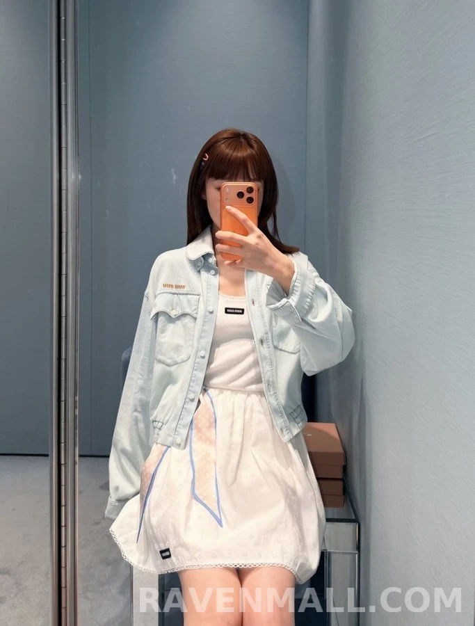 미우미우 미우미우 탈착식 레이스 칼라 데님 자켓 상세 이미지
