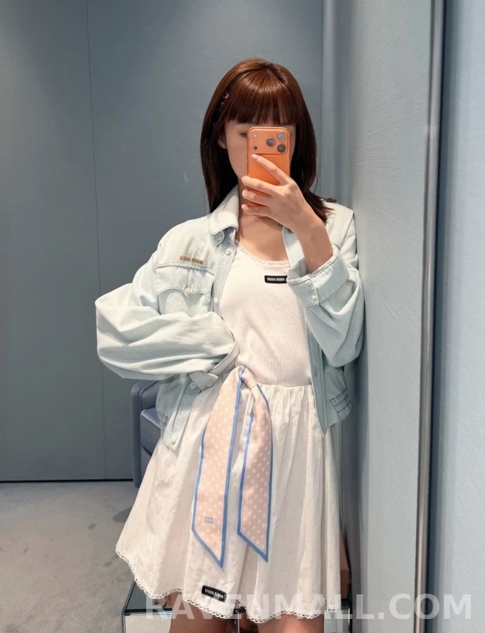미우미우 미우미우 탈착식 레이스 칼라 데님 자켓 상세 이미지