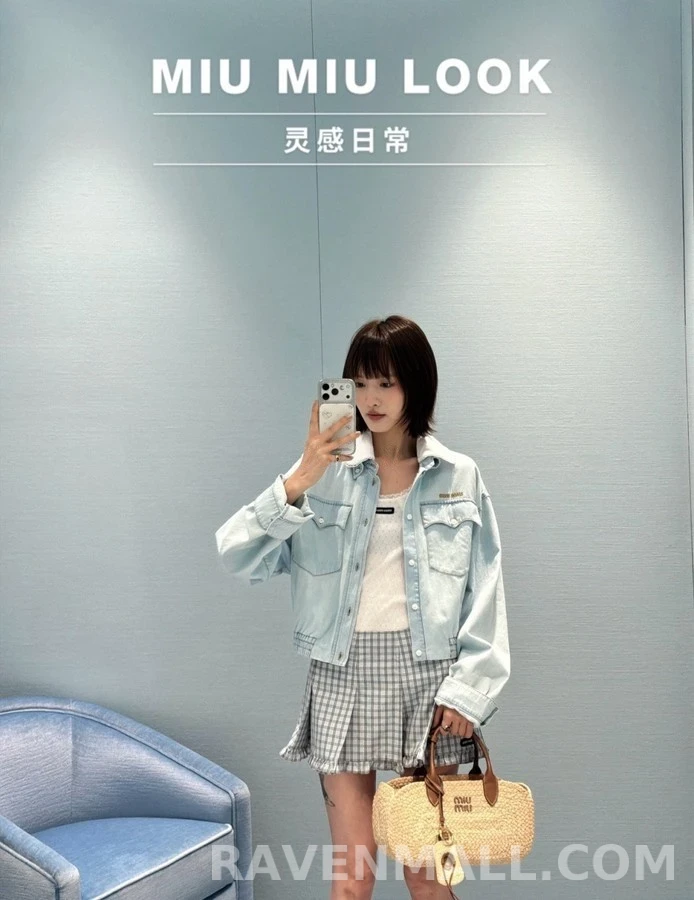 미우미우 미우미우 탈착식 레이스 칼라 데님 자켓 상세 이미지